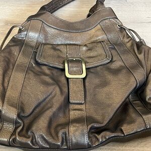Cole Haan Brown Leather Hobo Bag Bronze Gold Copper